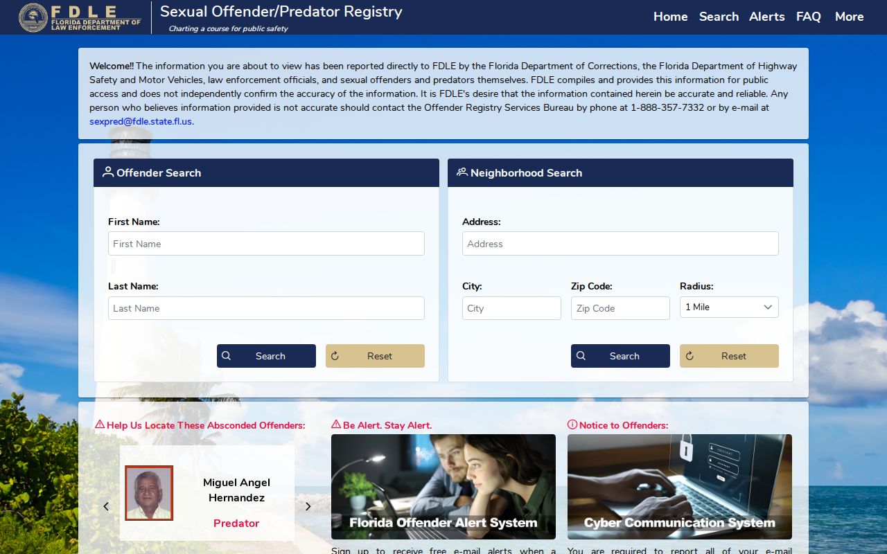 Palm Springs residents directory FDLE registry